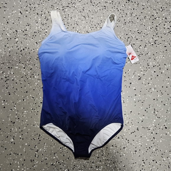 NWT Blue Ombre Women's Tugless Low Leg One Piece Swimsuit - Lands End Size 20W - Picture 3 of 8